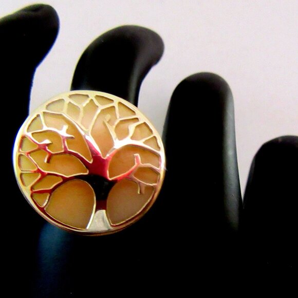 Sterling silver & mother of pearl Tree of Life adjustable ring - Picture 3 of 9